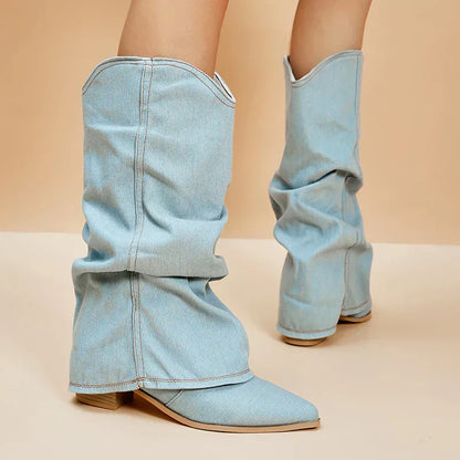 Fashionable Blue High Heel Boots for Women