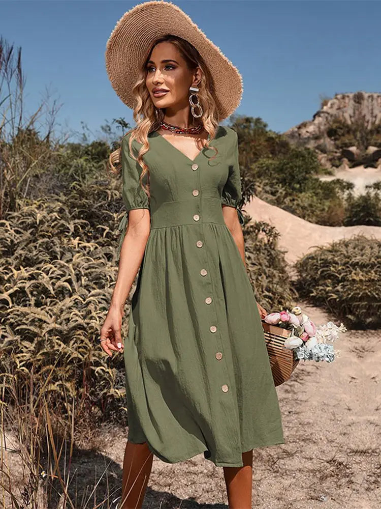 Comfortable V-Neck Casual Summer Dress - Olytrend