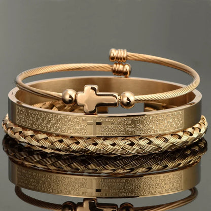 Personalized Cross Engraved Bangle Set - Nocini