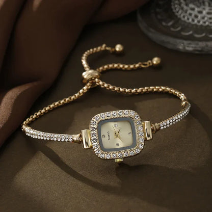 Glamorous Crystal Accent Square Watch with Adjustable Strap