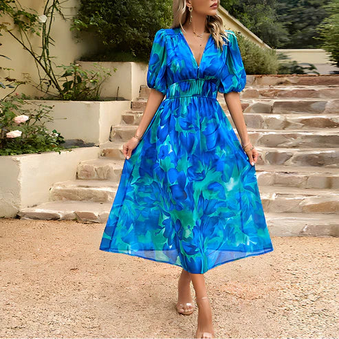 Feminine Floral V-Neck Fit Dress - Nocini
