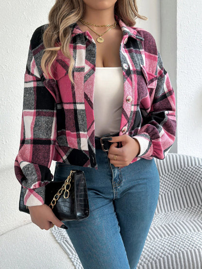 Short Plaid Denim Jacket