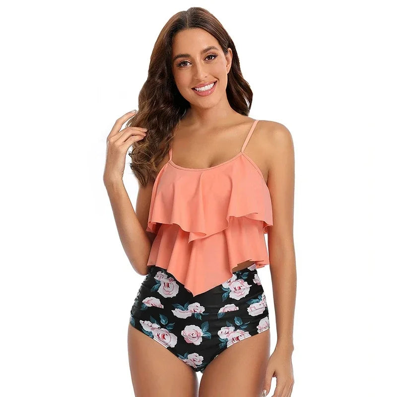 Women's High Waisted Ruffled Swimsuit Full Coverage - Nocini