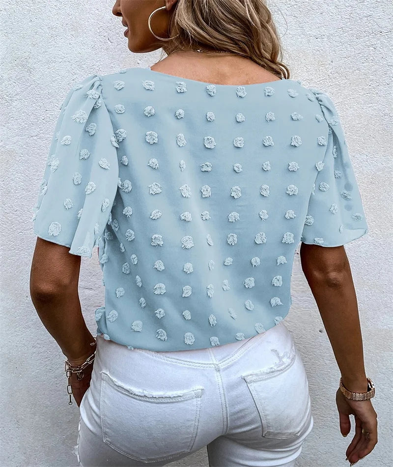 Ladies' Casual Floral Ruffle Top with Side Tie