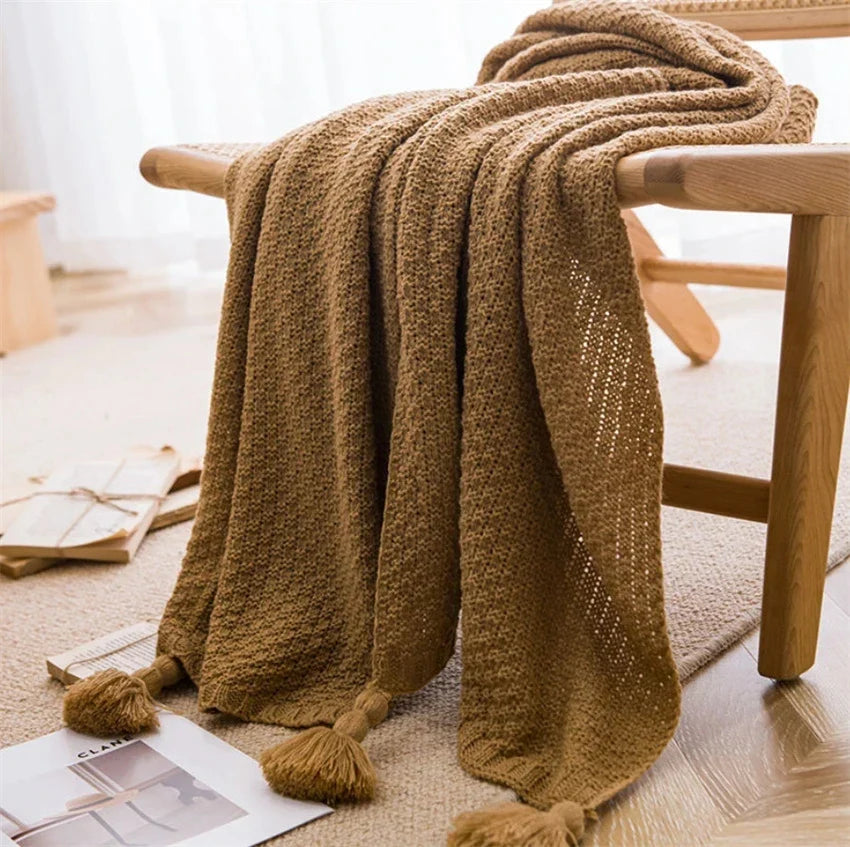 Natural Fiber Soft Throw Blanket with Tassel Trim