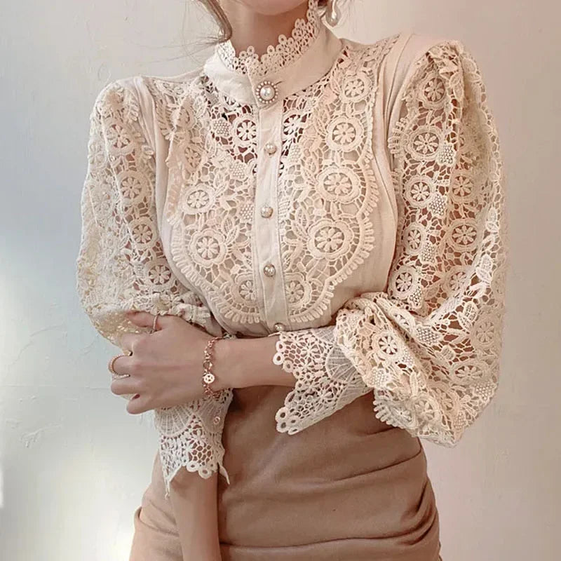 Delicate Lace Trim Women's Blouse