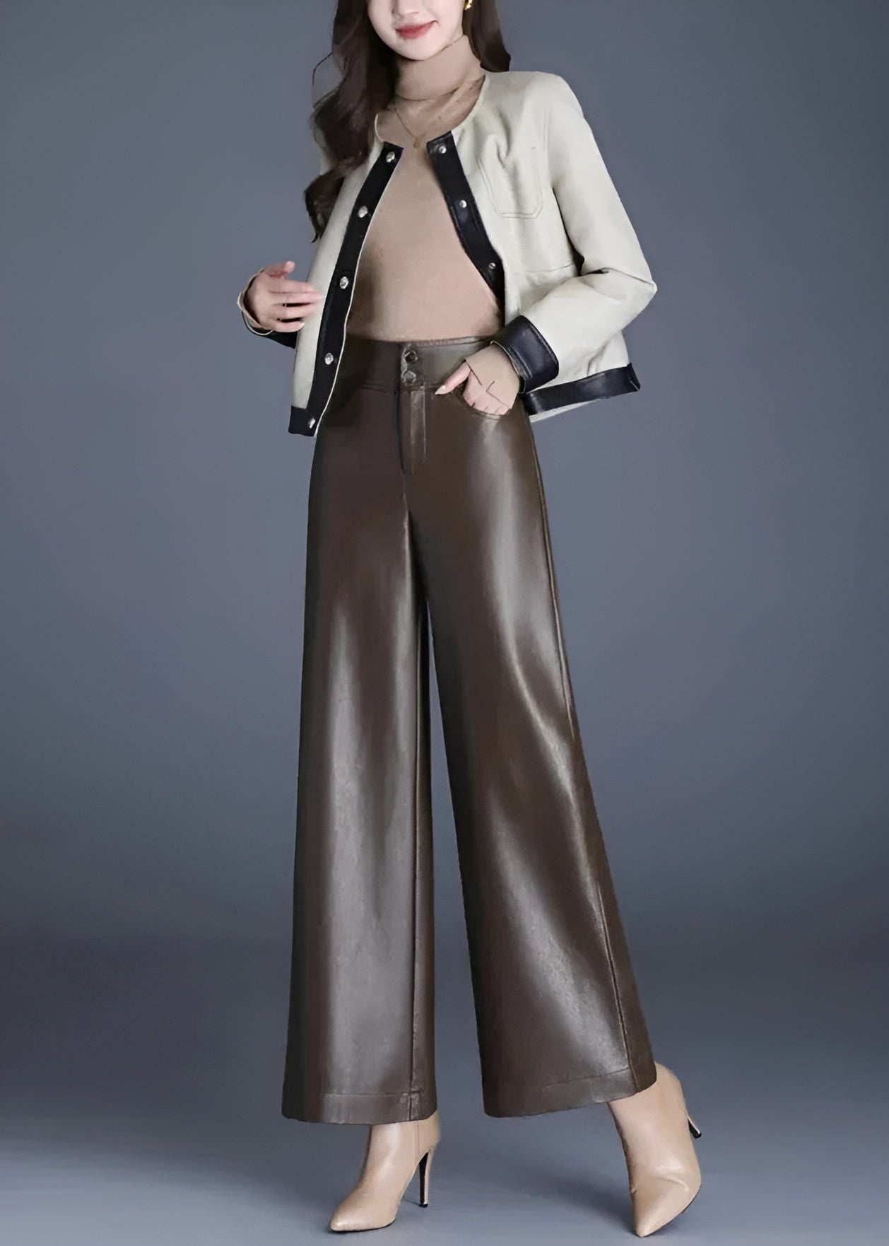 Trendy Wide Leg Leather Jeans
