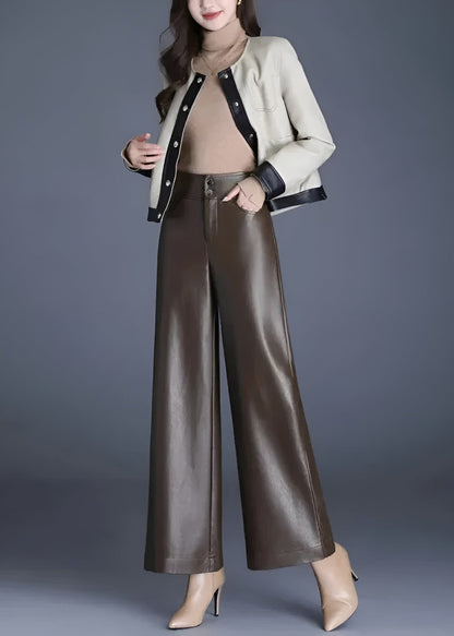 Trendy Wide Leg Leather Jeans