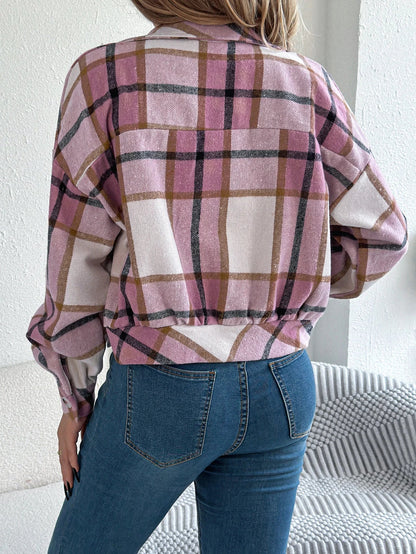 Short Plaid Denim Jacket