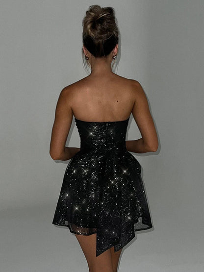 Glittering Sequin Little Black Party Dress