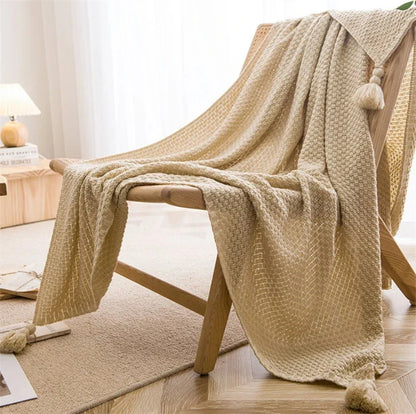Natural Fiber Soft Throw Blanket with Tassel Trim