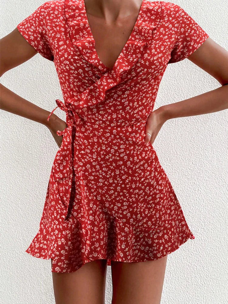 Elegant Floral Knee Length Party Dress - Nocini