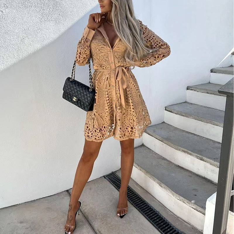 Feminine Short Sleeveless Mini Dress with Buttons - Nocini
