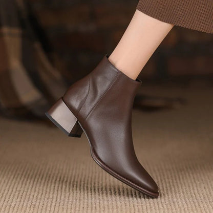 Thick Heel Low Ankle Boots - Nocini