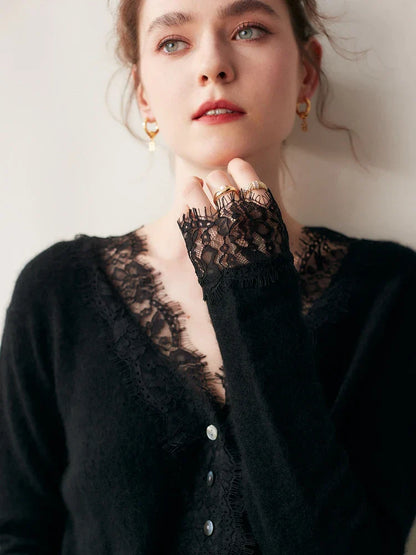 Feminine Lace Cardigan with Button Front