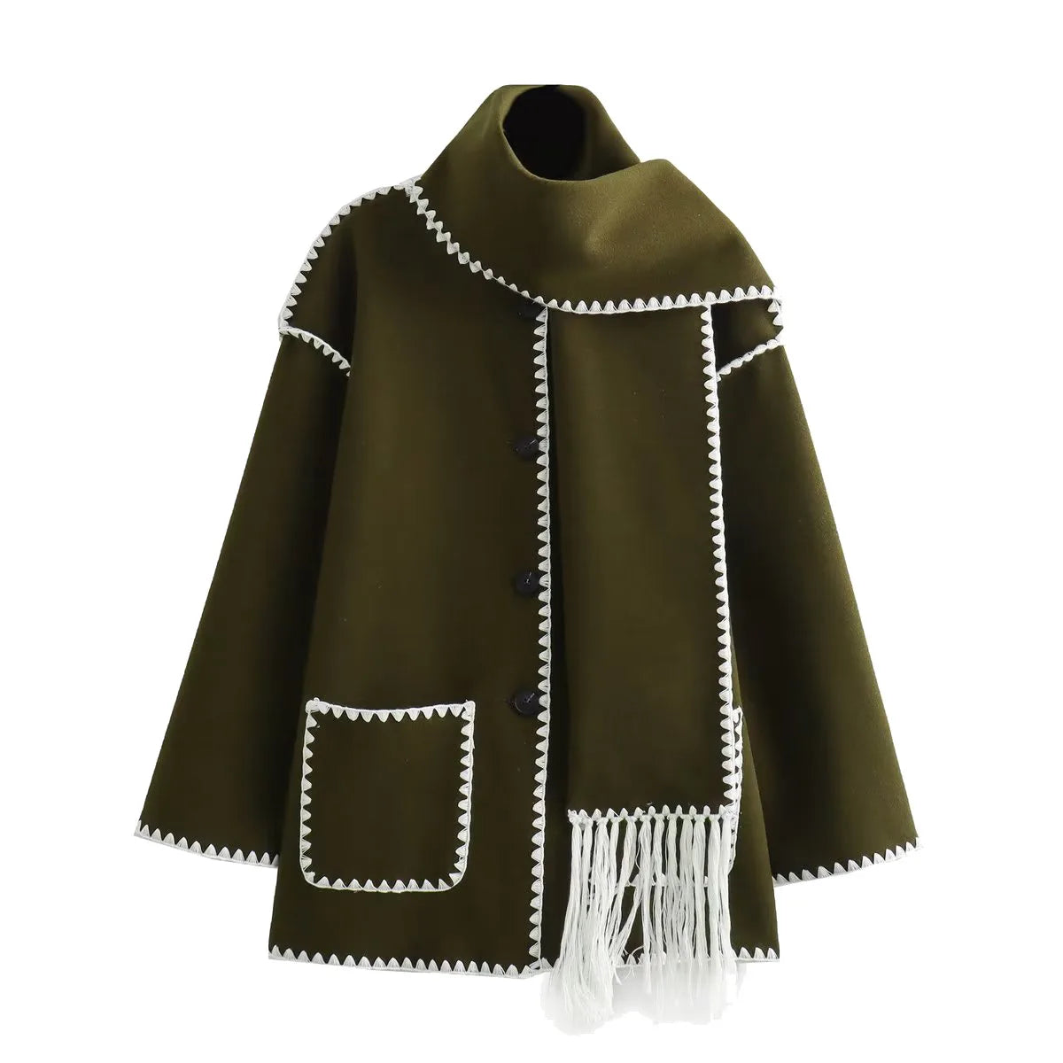 Casual Fit Coat with Scarf, Knee Length Winter Coat