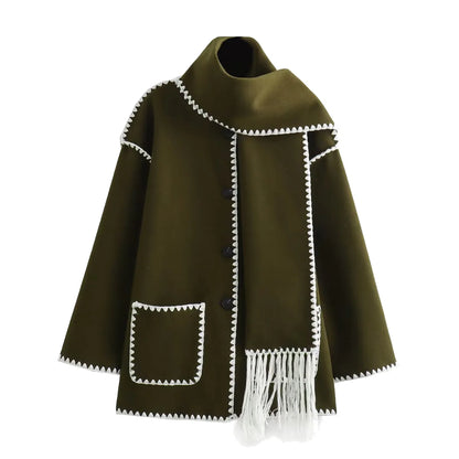 Casual Fit Coat with Scarf, Knee Length Winter Coat