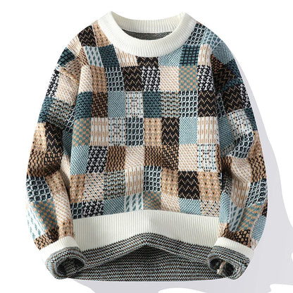 Casual Oversized Patchwork Crew Sweater