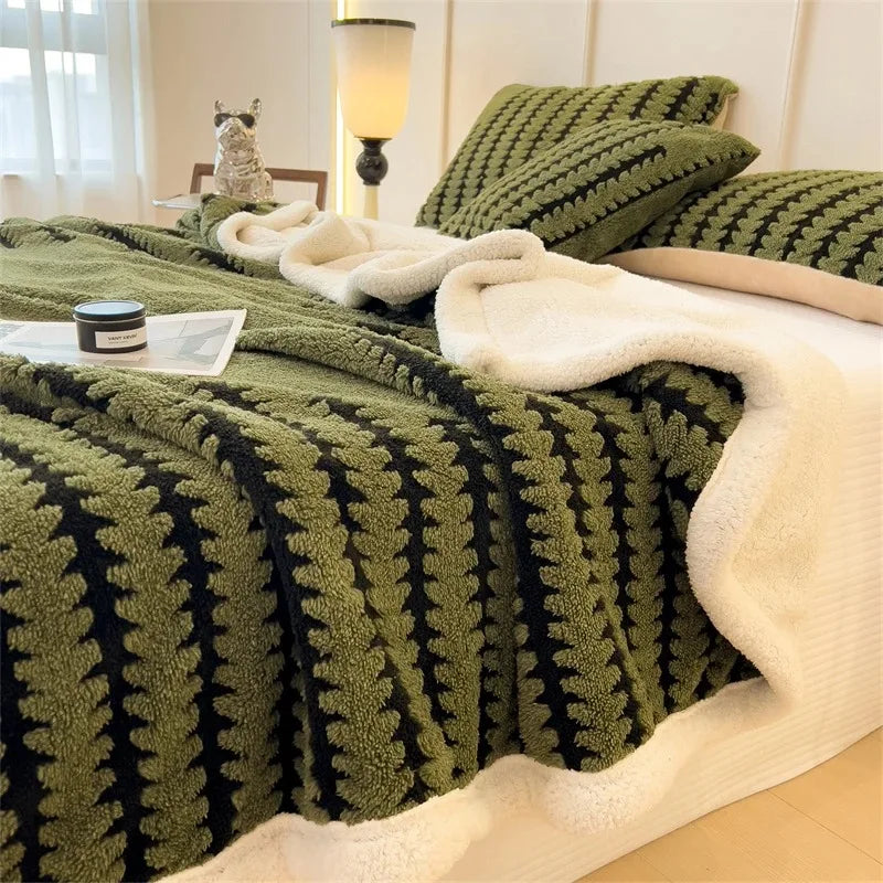 Contemporary Flannel Blanket With Plush Sherpa Fleece