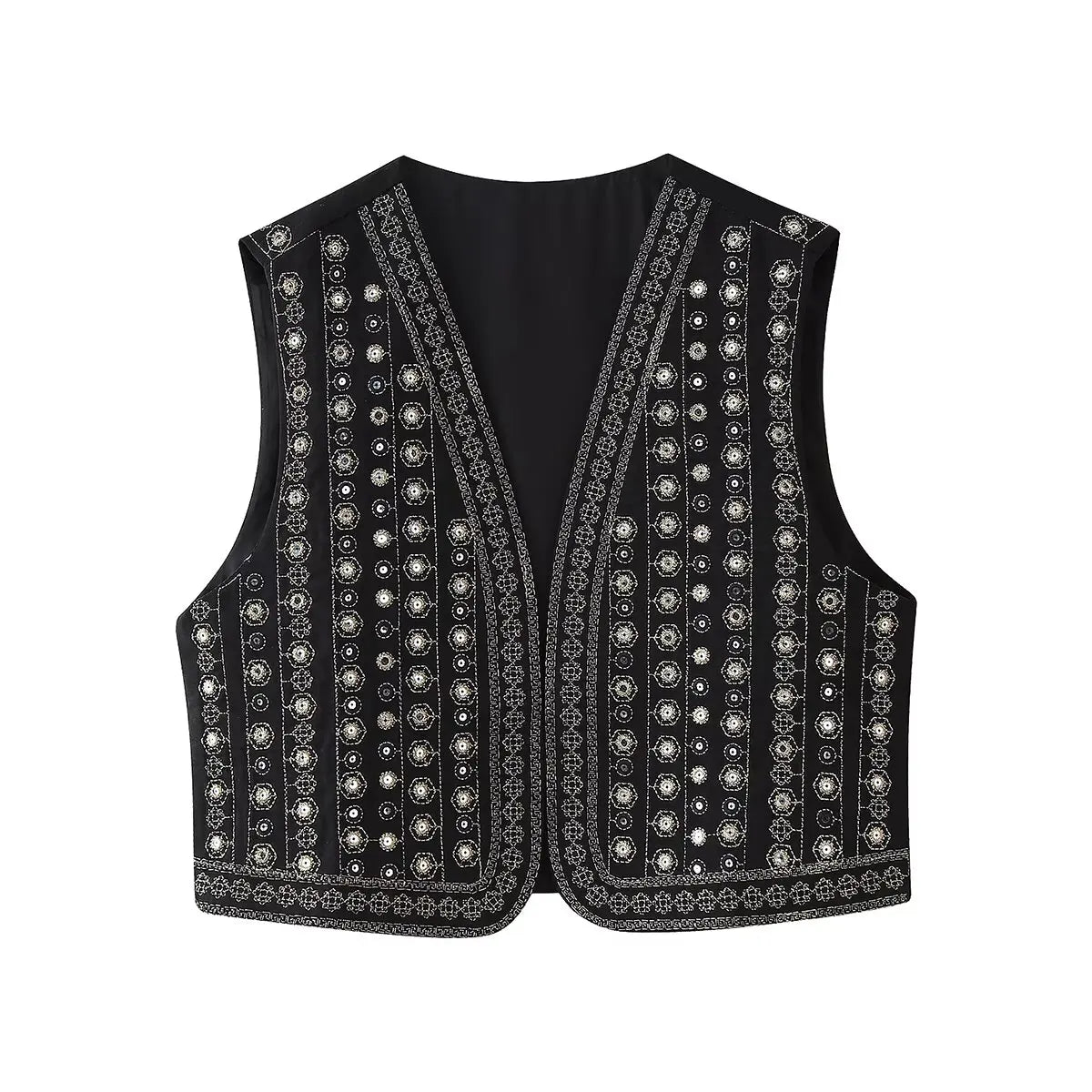 Glittery Embellished Bohemian Waistcoat - Olytrend