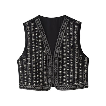 Glittery Embellished Bohemian Waistcoat - Olytrend