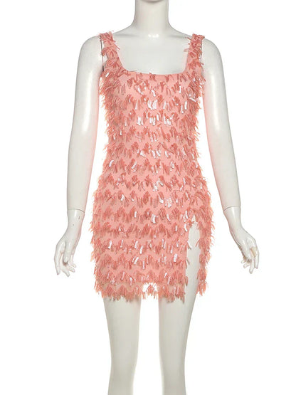 Sexy Feather Trim Party Dress for Women