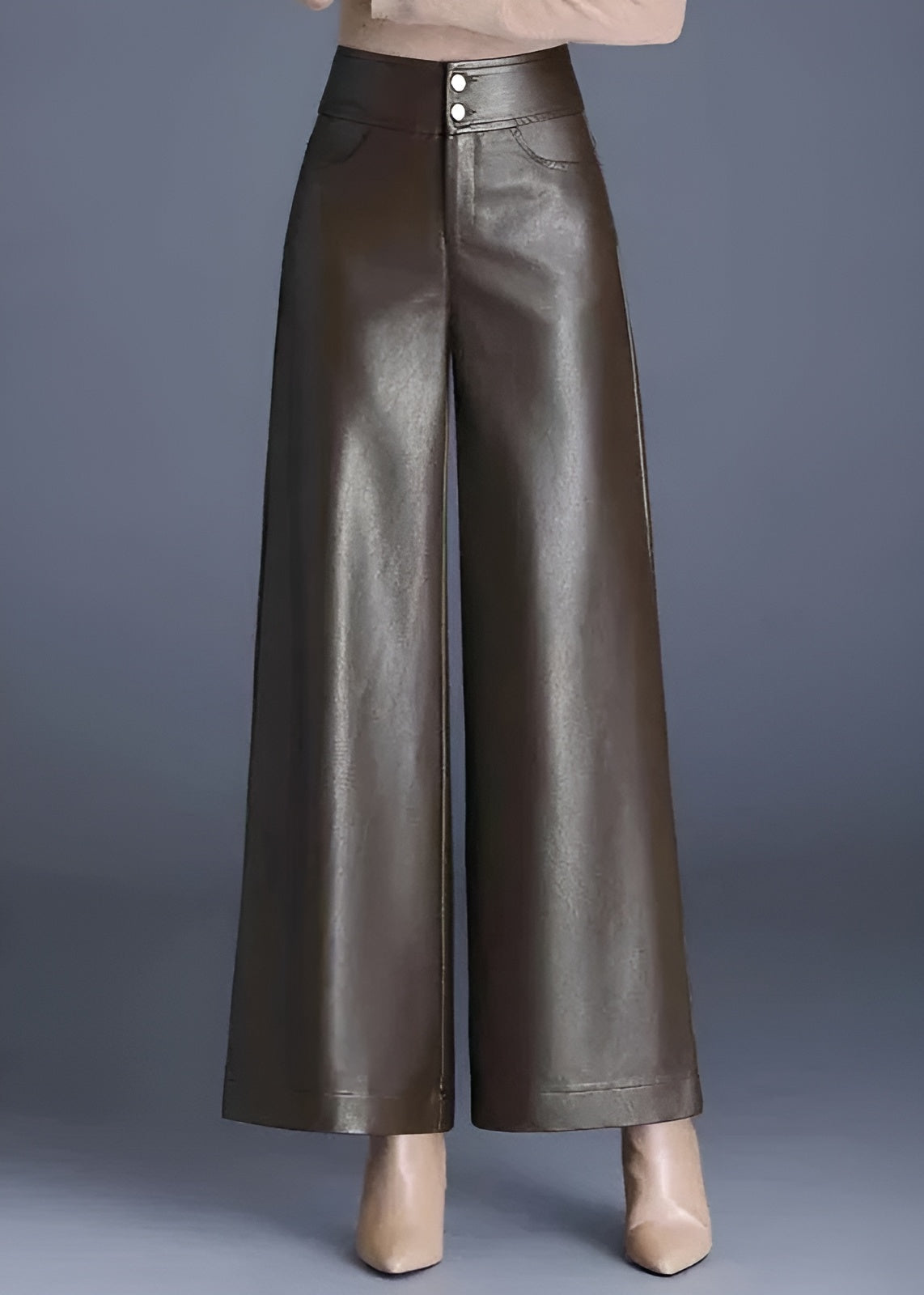 Trendy Wide Leg Leather Jeans