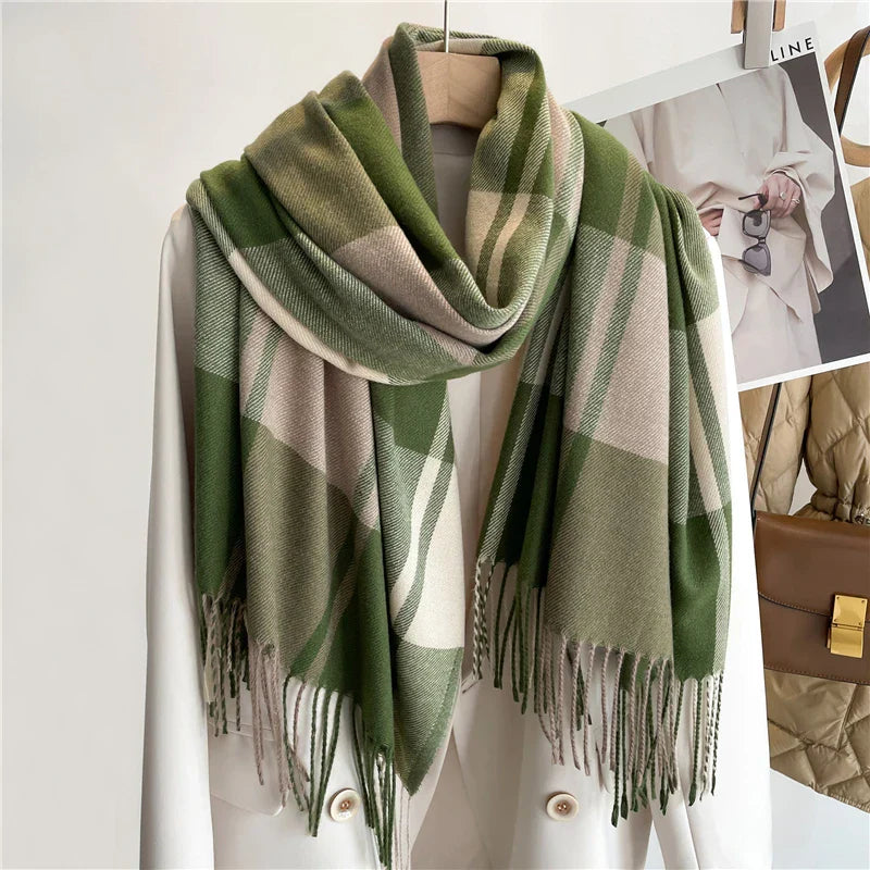 Big Check Fringed Scarf