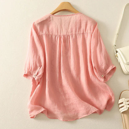 Casual V-Neck Shirt with Delicate Embroidery Details