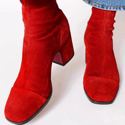 Elegant High Heel Square Toe Boots