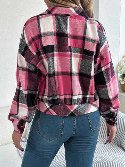 Short Plaid Denim Jacket
