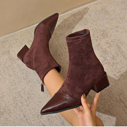 Ladies High Heel Ankle Boots with Block Heel and Zip Back
