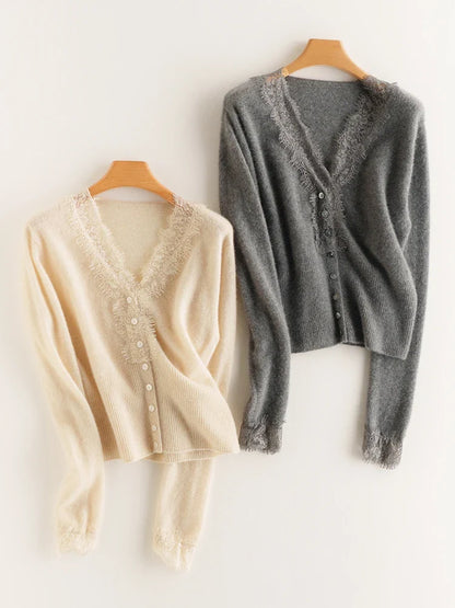 Feminine Lace Cardigan with Button Front