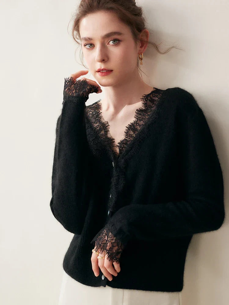 Feminine Lace Cardigan with Button Front