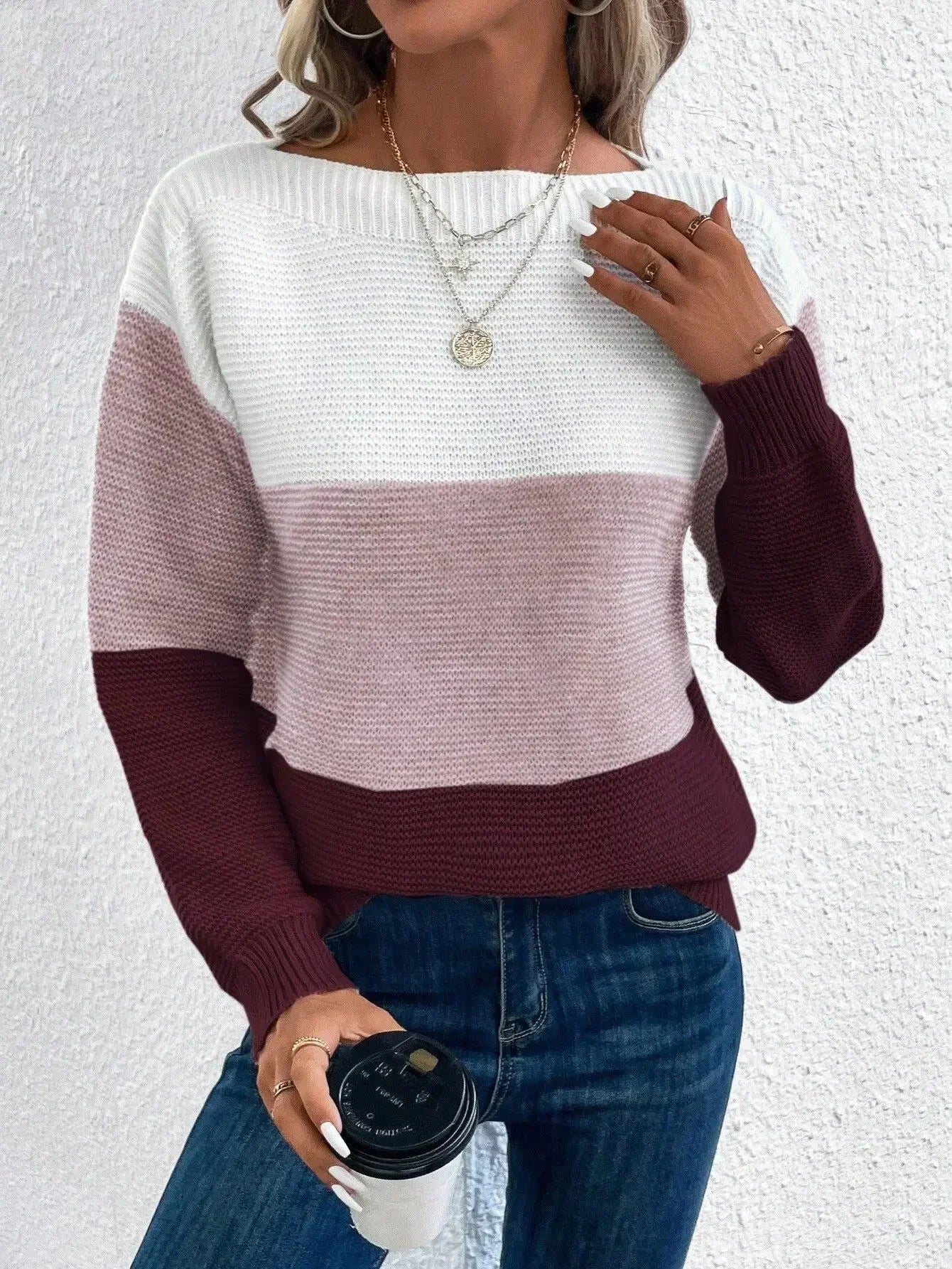 Women's Multicolor Crew Neck Sweater