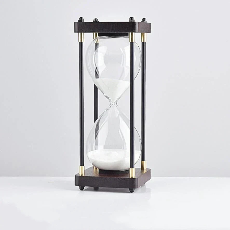 Minimalist Wood and Glass Hourglass With Gold Accents