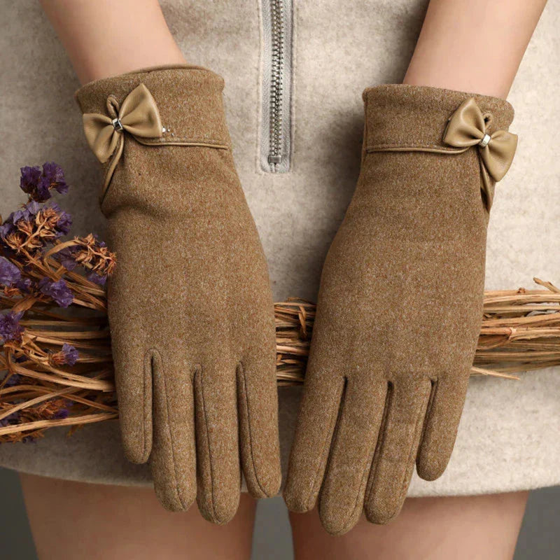 Warm Winter Ladies Gloves with Bow Detail