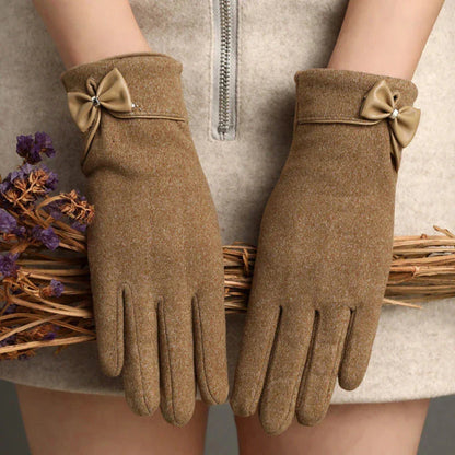 Warm Winter Ladies Gloves with Bow Detail