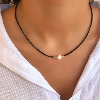 Elegant White Beaded Choker Necklace