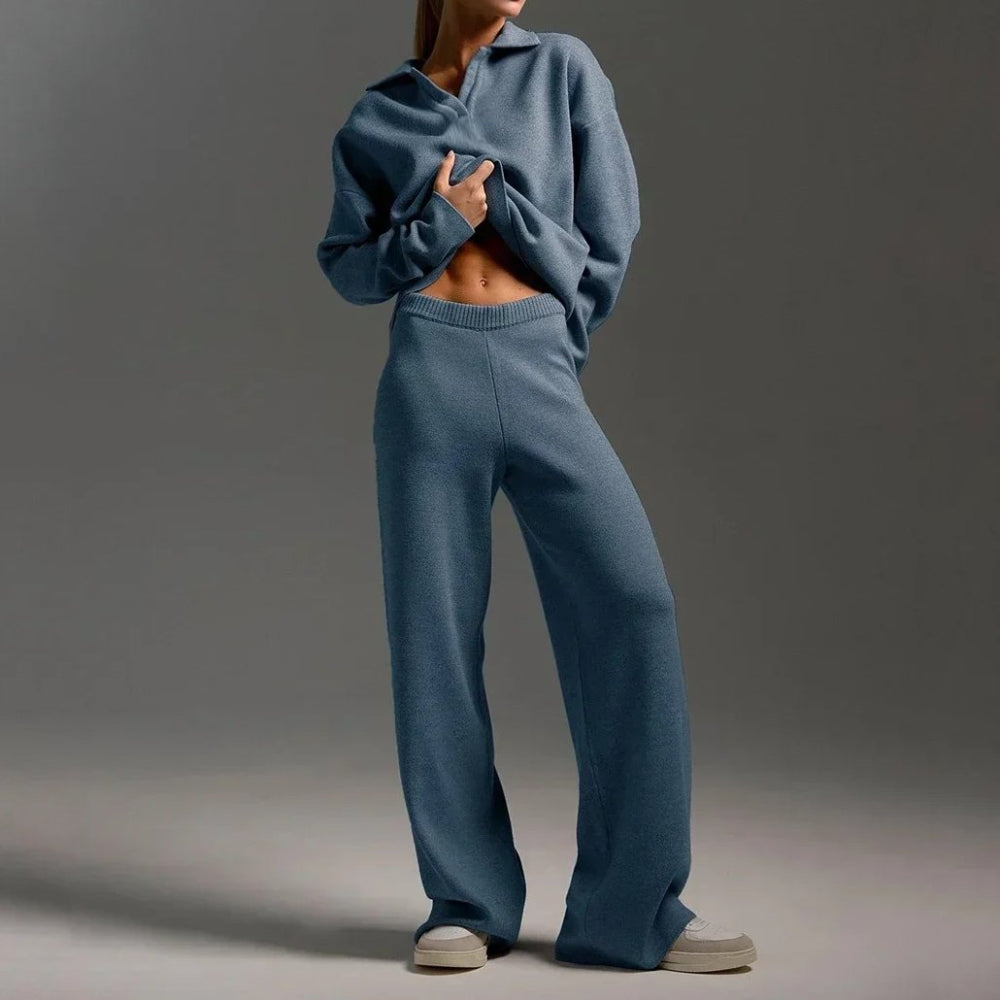 Soft V-Neck Sweater and Loose Fit Pants Set for Women