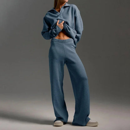 Soft V-Neck Sweater and Loose Fit Pants Set for Women