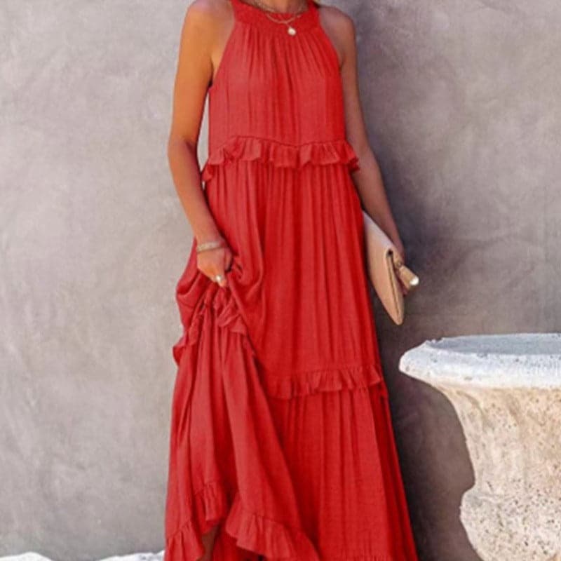 Flowy Sleeveless Maxi Dress with Ruffles