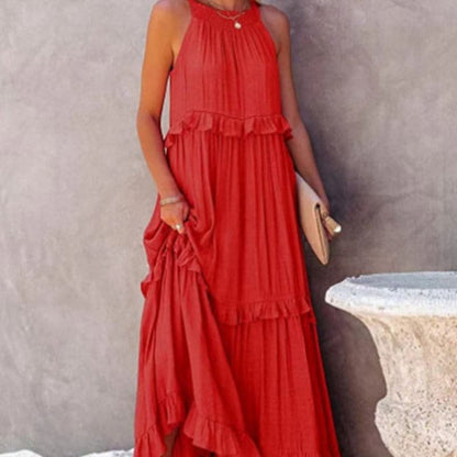 Flowy Sleeveless Maxi Dress with Ruffles