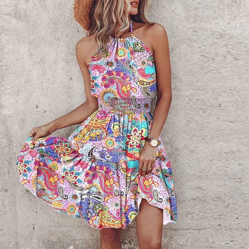 Casual Halter Neck Summer Mini Dress