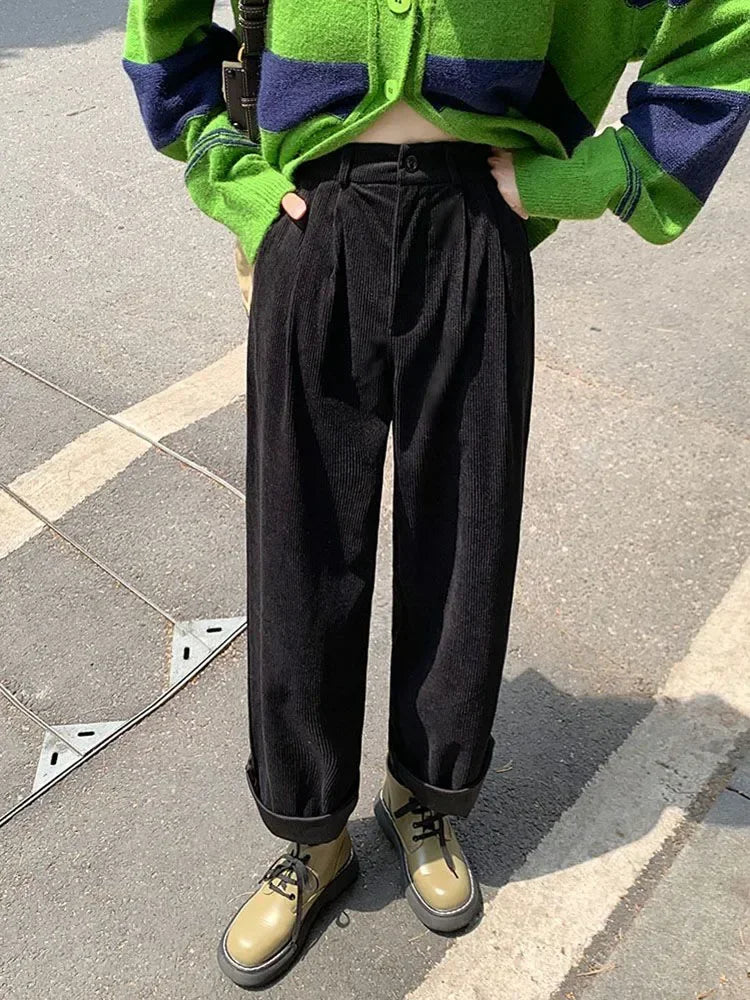 Comfortable High Waist Corduroy Pants for Women