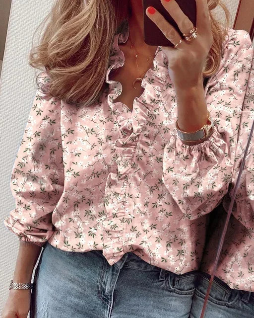 Ladies Floral Ruffle Top Blouse
