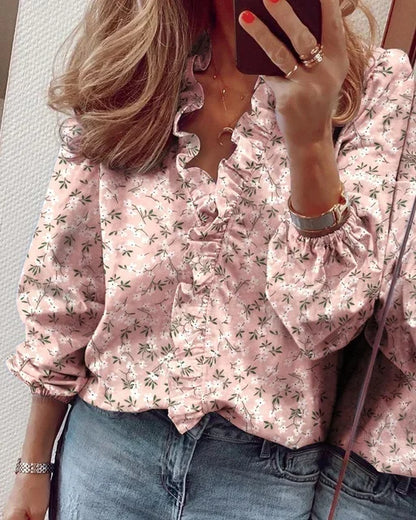 Ladies Floral Ruffle Top Blouse