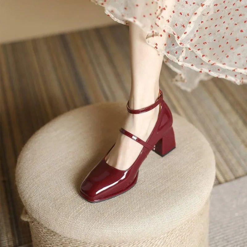 Elegant Low Heel Ankle Strap Shoes - Nocini