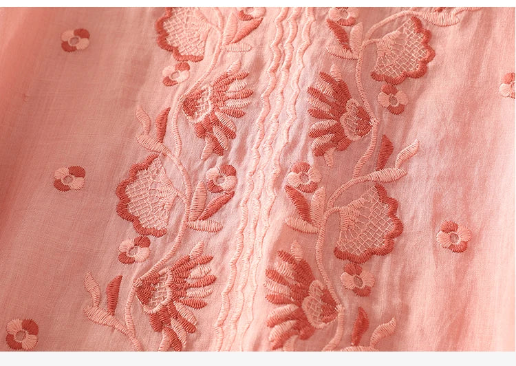 Casual V-Neck Shirt with Delicate Embroidery Details