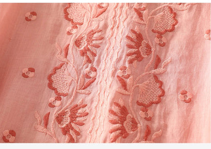 Casual V-Neck Shirt with Delicate Embroidery Details